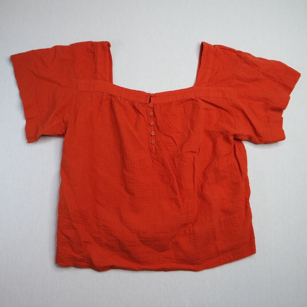 Madewell Square Neck Short Sleeve Popover Top Orange Buttons Size Medium M